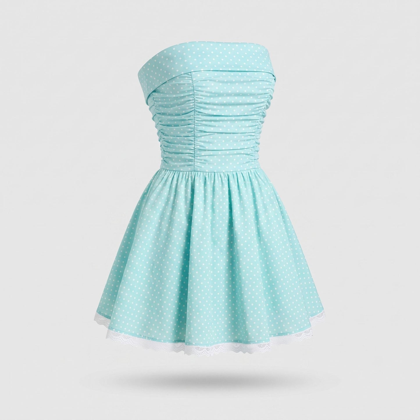 Ruched Strapless Dot Mini Dress