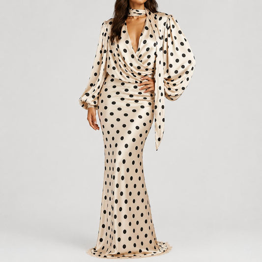 Satin Sash Dot Maxi Dress