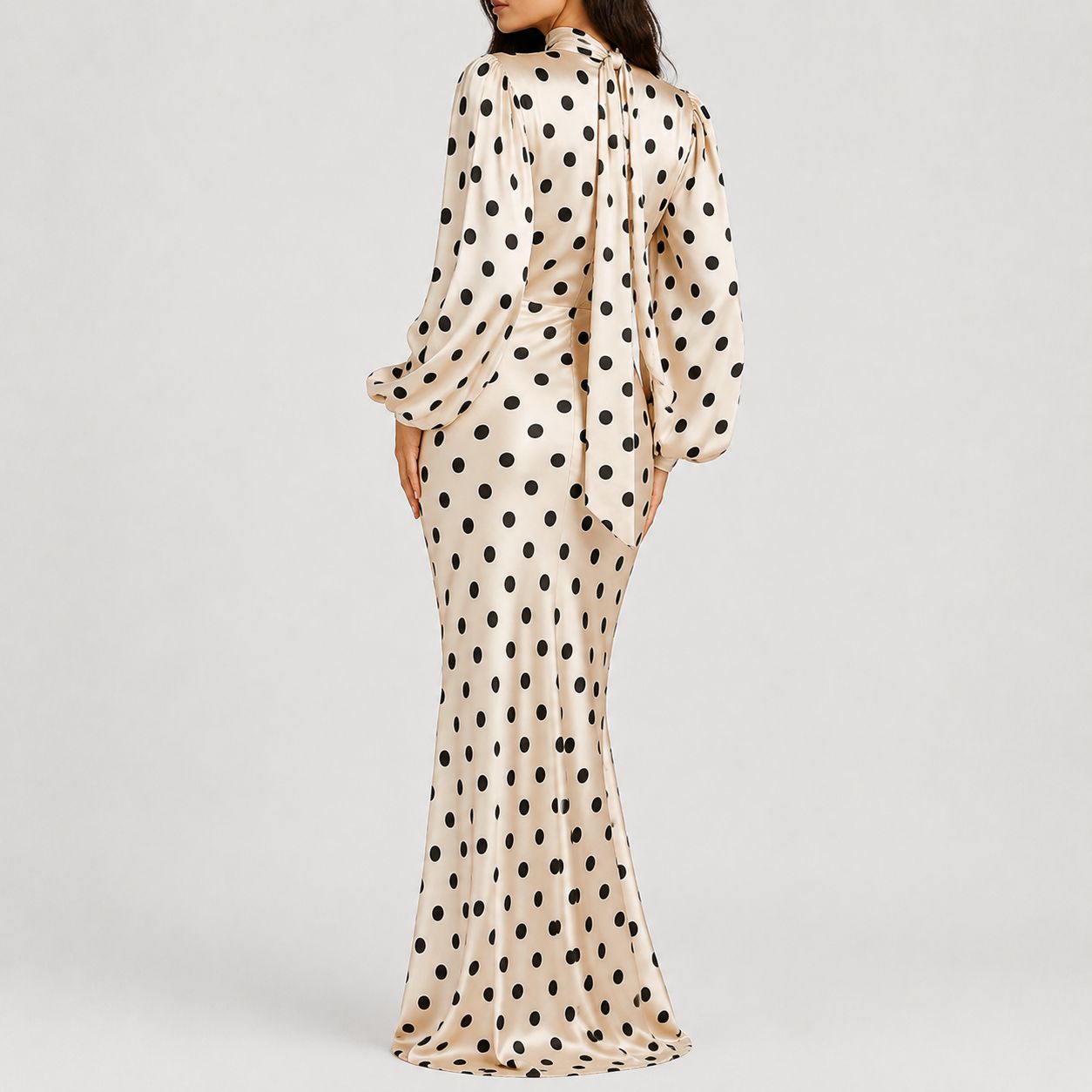 Satin Sash Dot Maxi Dress