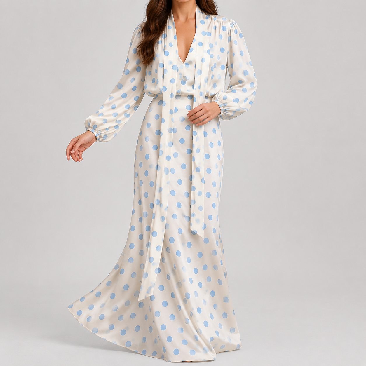 Satin Sash Dot Maxi Dress
