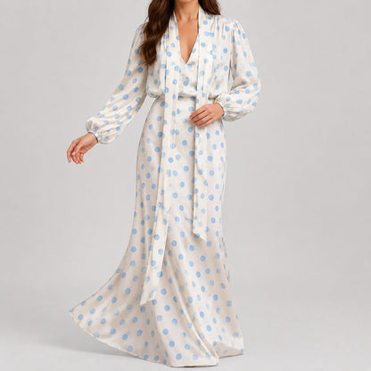 Satin Sash Dot Maxi Dress