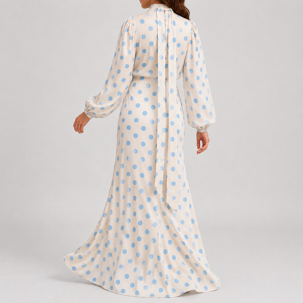 Satin Sash Dot Maxi Dress