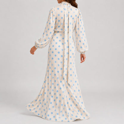 Satin Sash Dot Maxi Dress