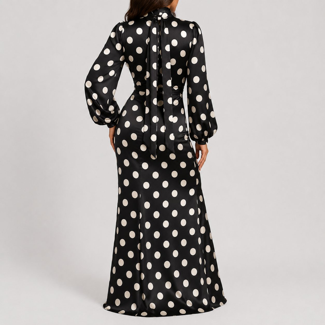 Satin Sash Dot Maxi Dress