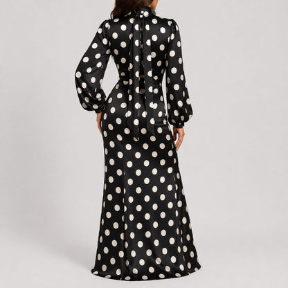 Satin Sash Dot Maxi Dress