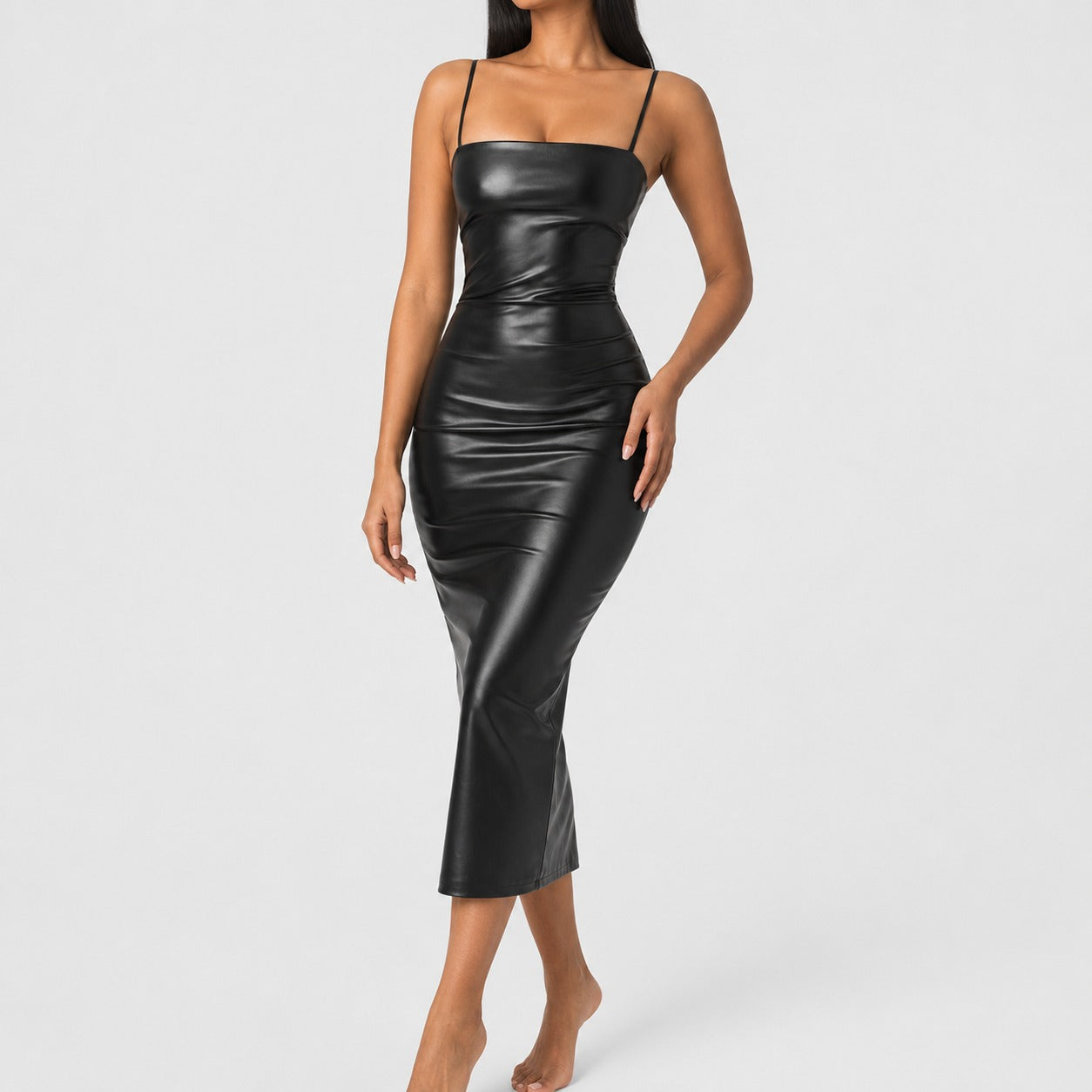 Lace-Up Leather Midi Dress