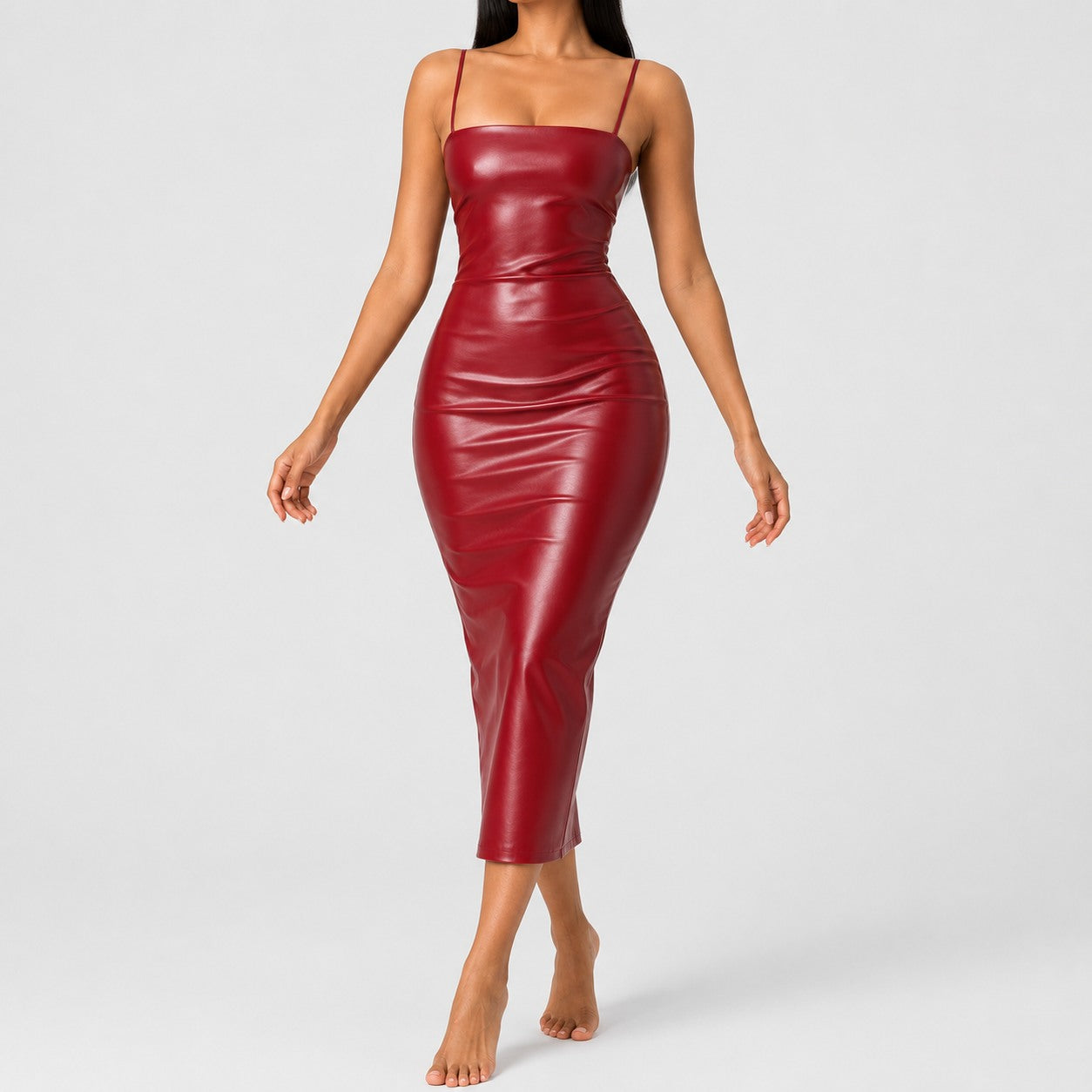 Lace-Up Leather Midi Dress
