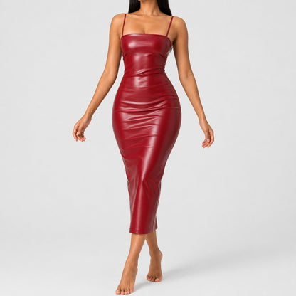 Lace-Up Leather Midi Dress