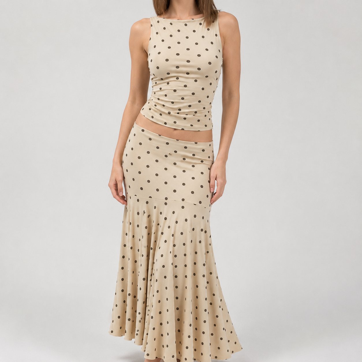 Mocha Dot Ruched Set