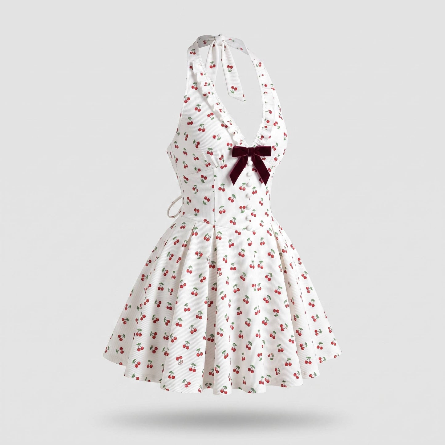 Cherry Bow Halter Mini Dress
