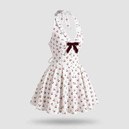 Cherry Bow Halter Mini Dress