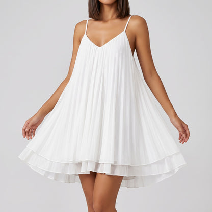 Open Back Pleat Mini Dress