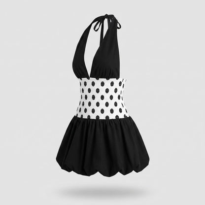 Dot Waist Halter Mini Dress