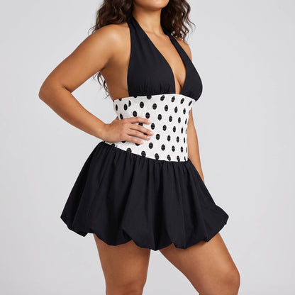 Dot Waist Halter Mini Dress