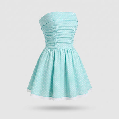 Ruched Strapless Dot Mini Dress