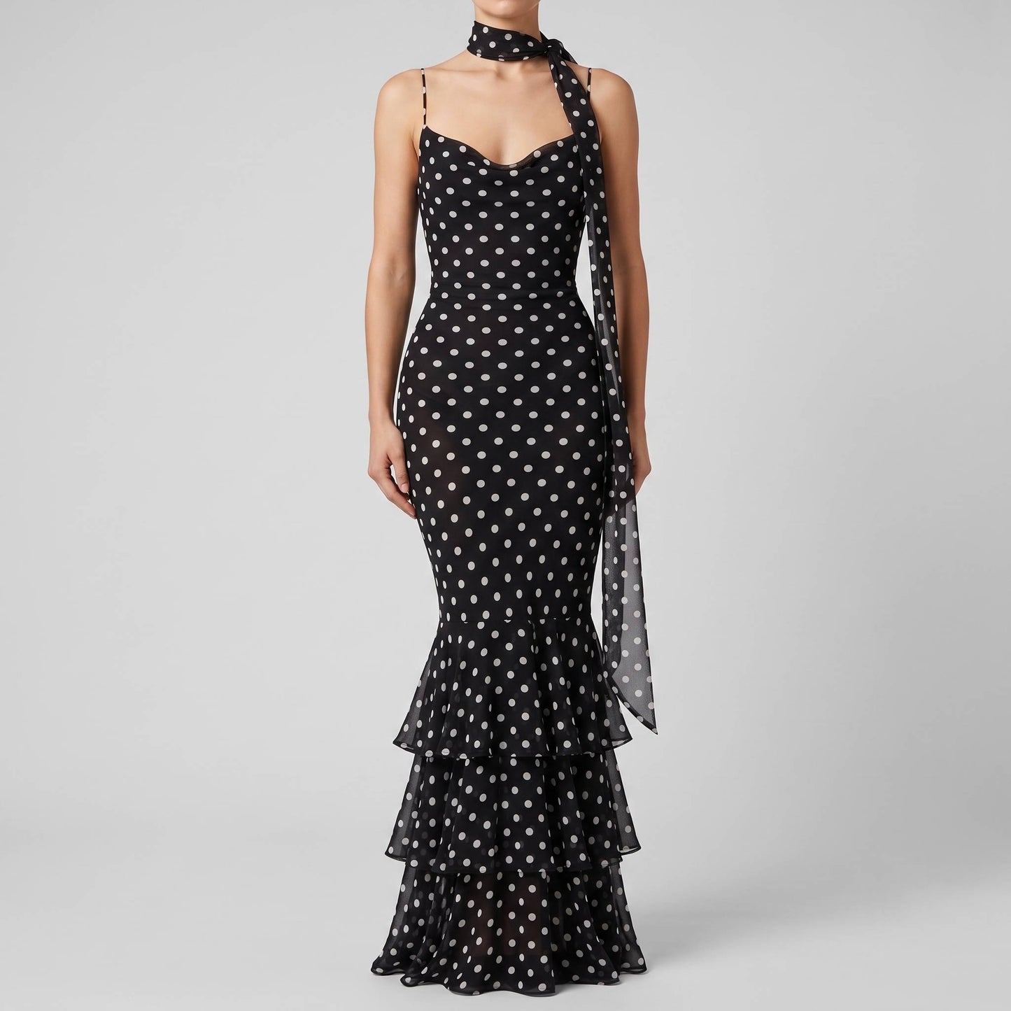 Ruffled Scarf Dot Maxi Dress
