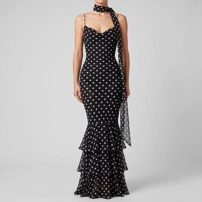 Ruffled Scarf Dot Maxi Dress