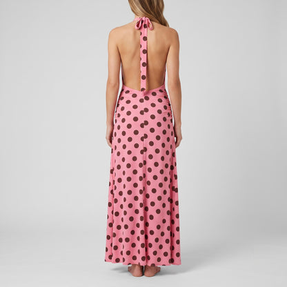 Polka Dot Halter Maxi Dress