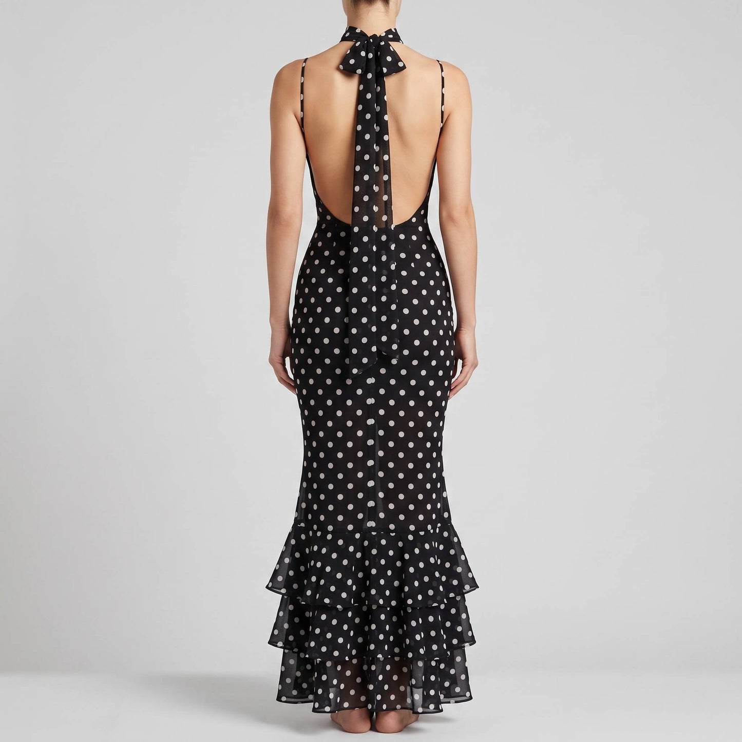 Ruffled Scarf Dot Maxi Dress