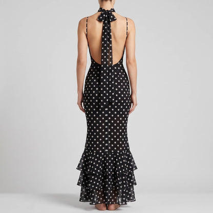 Ruffled Scarf Dot Maxi Dress