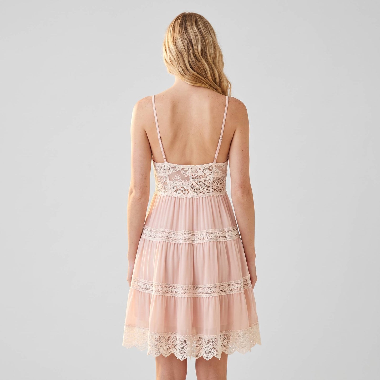 Lace Trim Babydoll Mini Dress