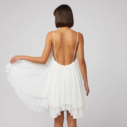 Open Back Pleat Mini Dress