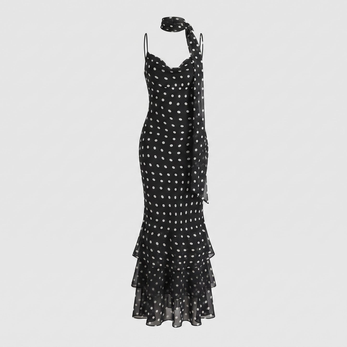 Ruffled Scarf Dot Maxi Dress