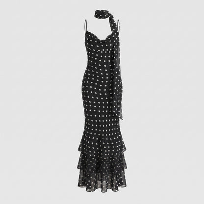 Ruffled Scarf Dot Maxi Dress